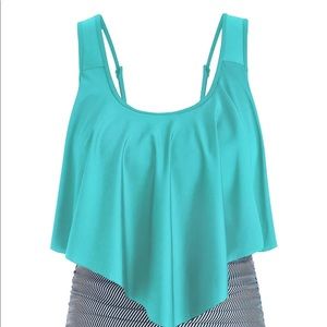 Plus Size Ruffle Trim Striped Tankini Set